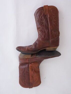 Brown Embroidered Western Cowboy Pointed Toe Stacked Heel Midcalf Boots Men's 10